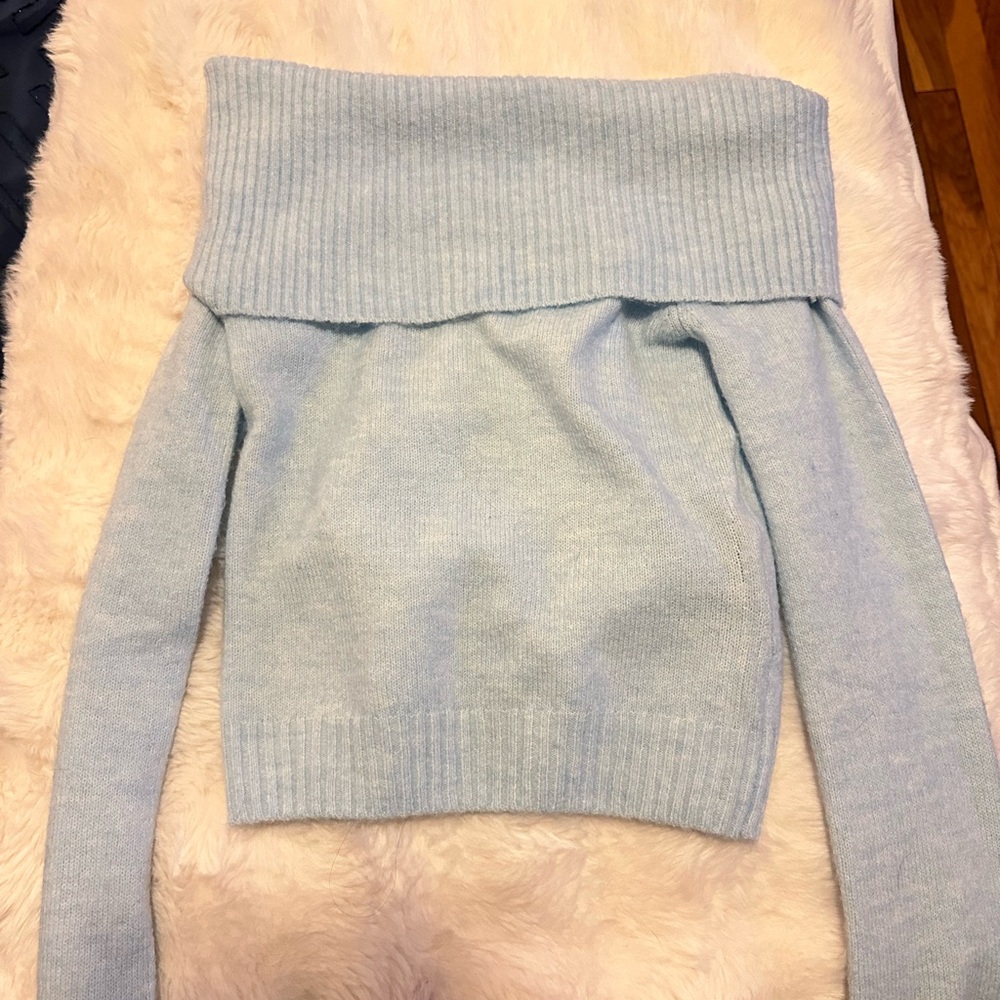 Light Blue Off-Shoulder Women’s Sweater